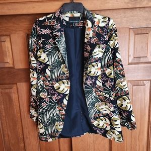CYNTHIA ROWLEY Tropical Tiki Women's Blazer, Navy Blue, Size Small
